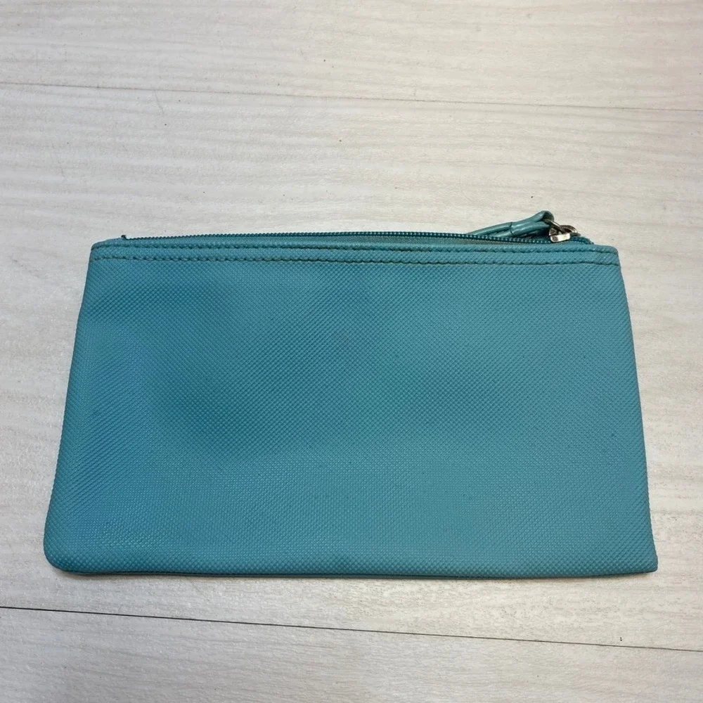 Lacoste Turquoise Blue Textured PVC Wristlet Pouch Zip Clutch‎ Bag